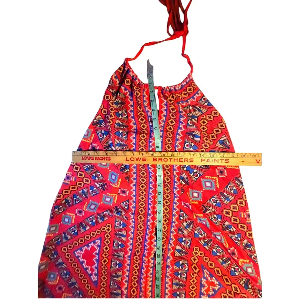 Flying Tomato Halter Boho Maxi Dress Women Small Red Geometric Tribal Print - Picture 9 of 9